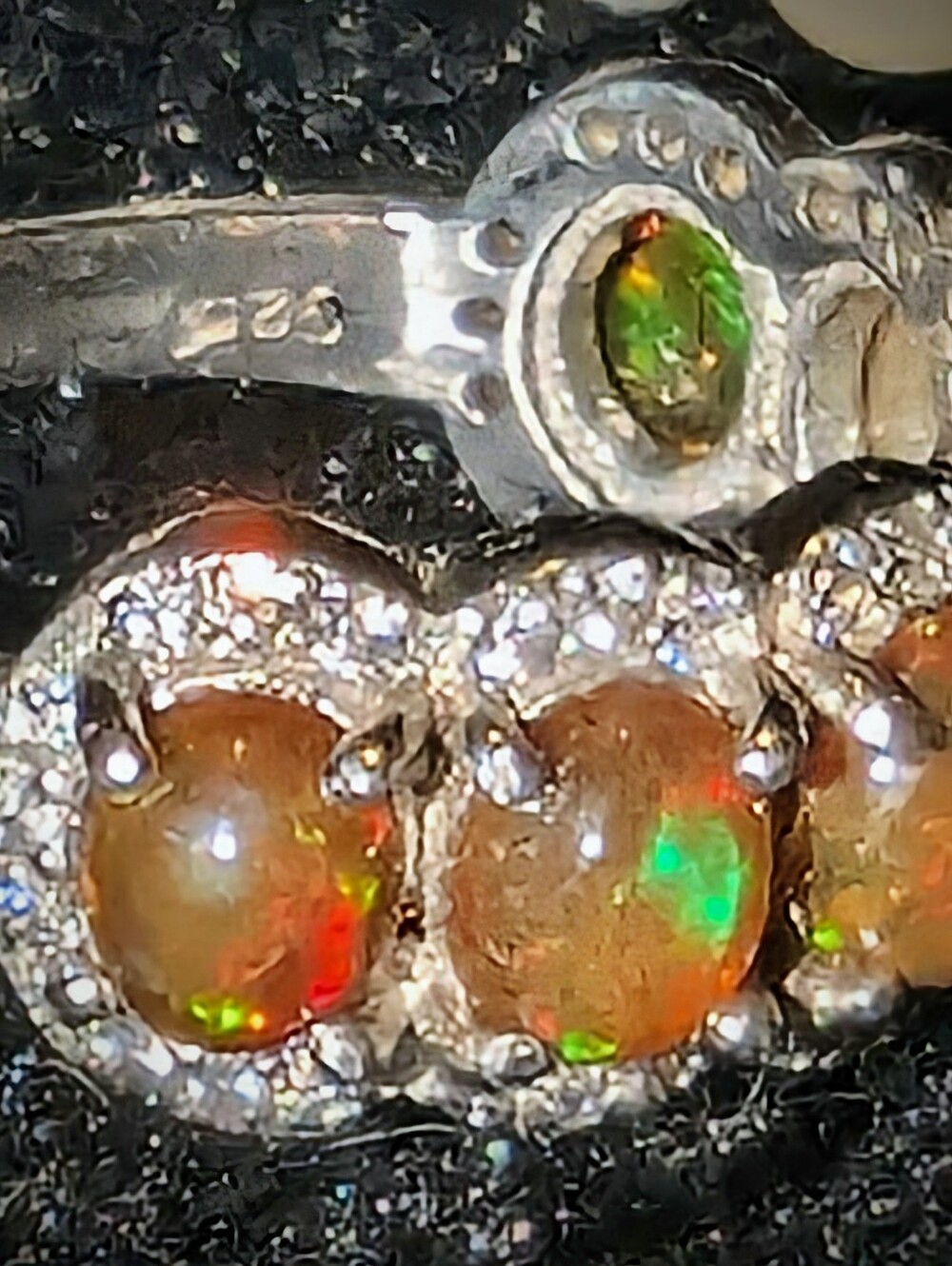 Multi Stone Genuine Ethiopian Opal And CZ Ring - Picture 8 of 9